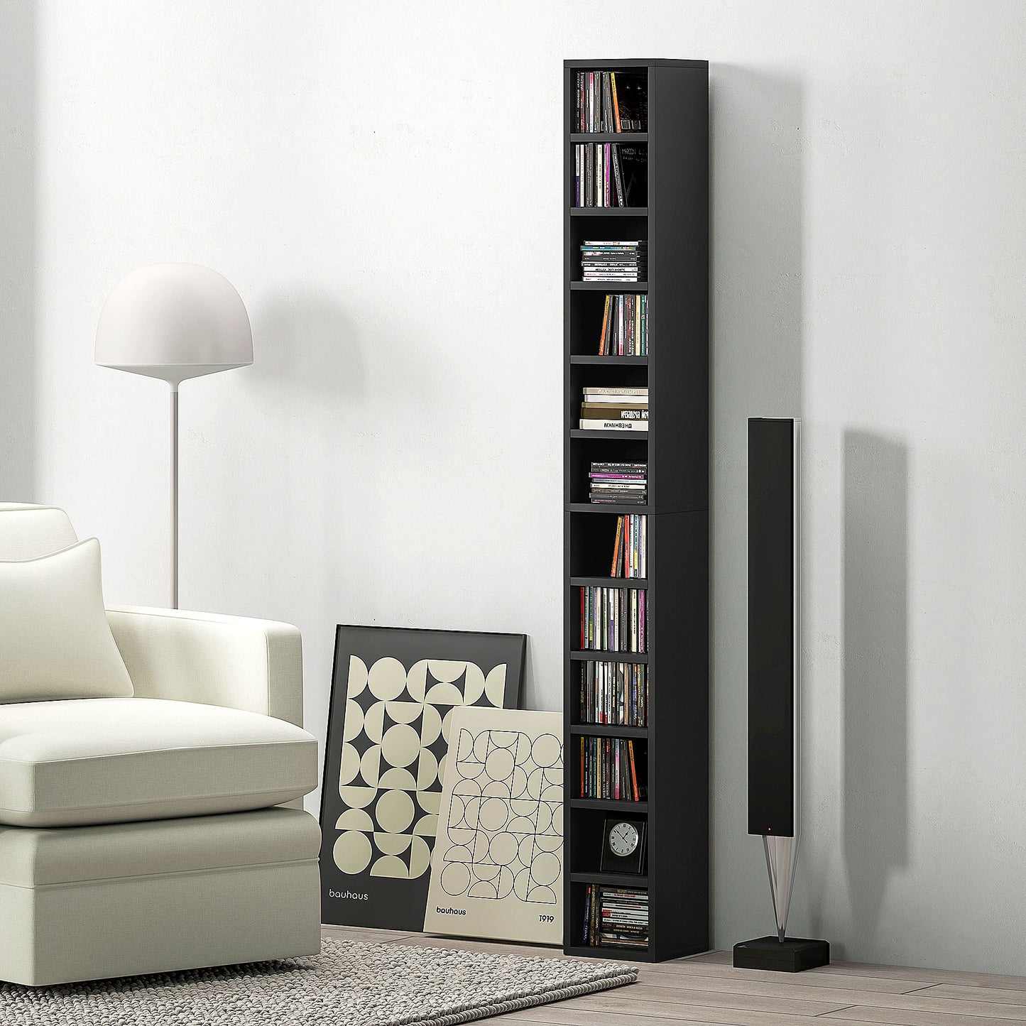 204 CD Storage Tower Tall Bookcase Bookshelf with 12 Cubes Black