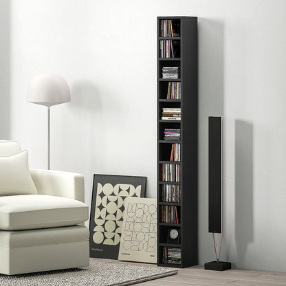 204 CD Storage Tower Tall Bookcase Bookshelf with 12 Cubes Black