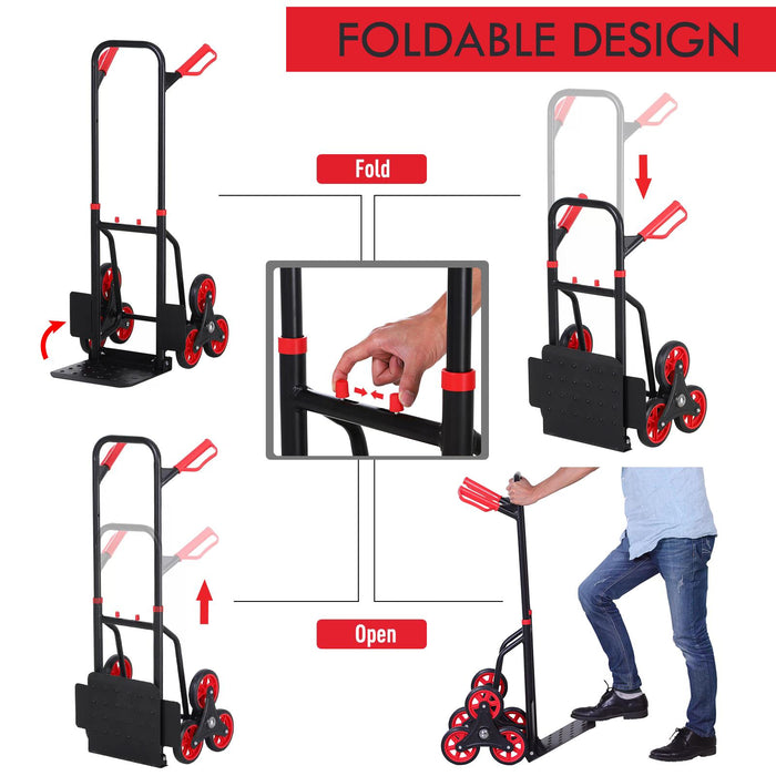 DURHAND Steel Climbing Handling Trolley w/Hand Trucks 6-Wheels Load Cart 150kg