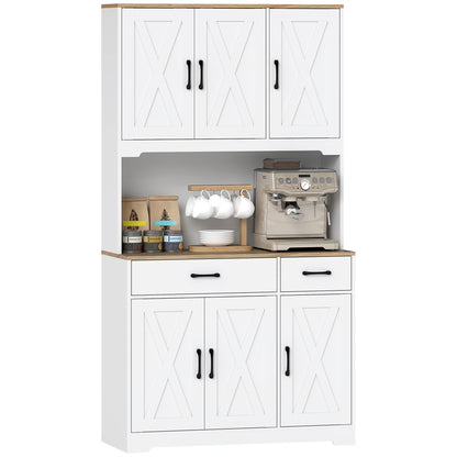 175cm Tall Kitchen Pantry, Kitchen Cabinet w/ Drawers, Shelves, White
