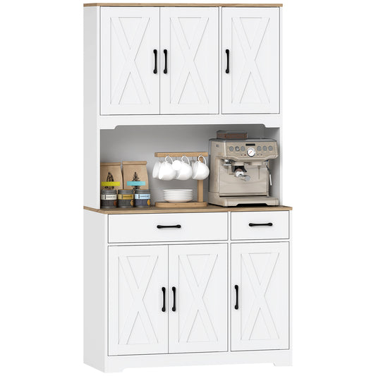 175cm Tall Kitchen Pantry, Kitchen Cabinet w/ Drawers, Shelves, White
