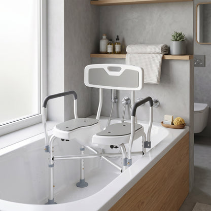 Padded Bath Chair with Slotted Seat and Adjustable Height, Grey