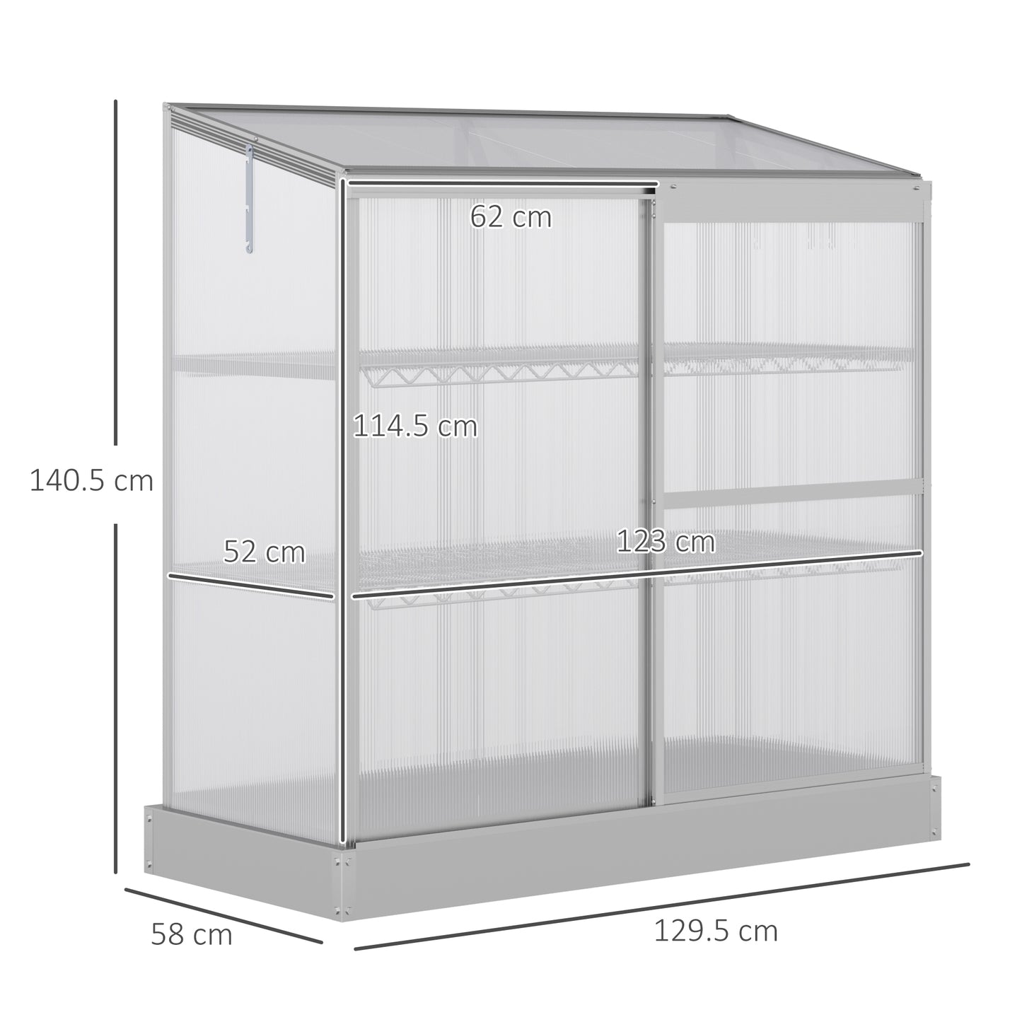Outsunny 3 Tier Greenhouse Garden Outdoor Cold Frame Plant Flower Growth Transparent Polycarbonate Board Openable Roof Sliding Door w / Foundation 131L x 58W x 140H cm