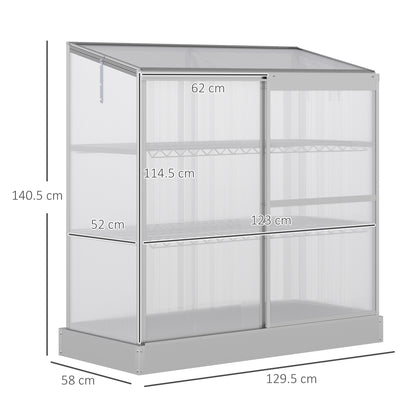 Outsunny 3 Tier Greenhouse Garden Outdoor Cold Frame Plant Flower Growth Transparent Polycarbonate Board Openable Roof Sliding Door w / Foundation 131L x 58W x 140H cm