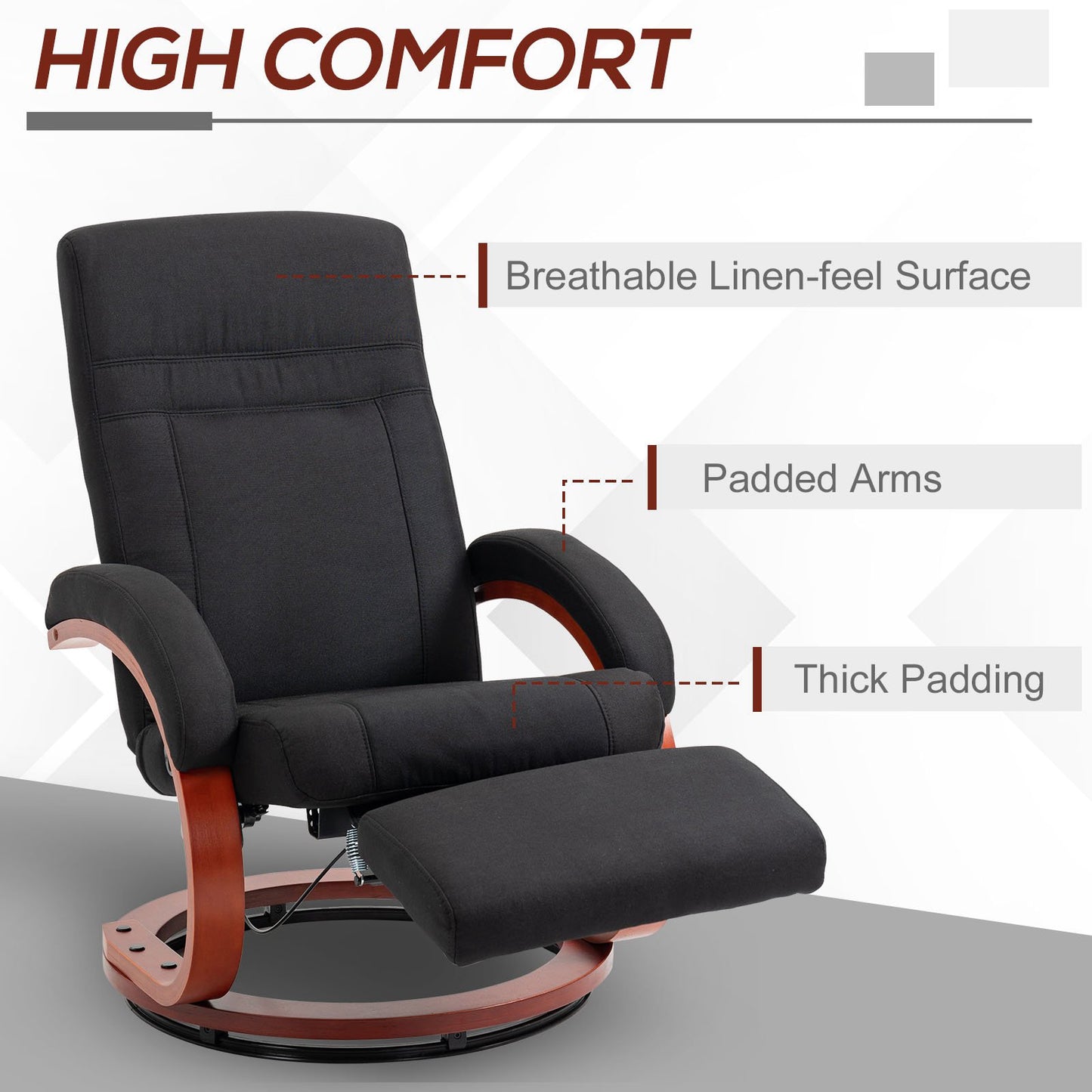 Manual Recliner Swivel Reclining Chair with Footrest Armrests Black