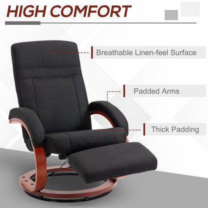 Manual Recliner Swivel Reclining Chair with Footrest Armrests Black