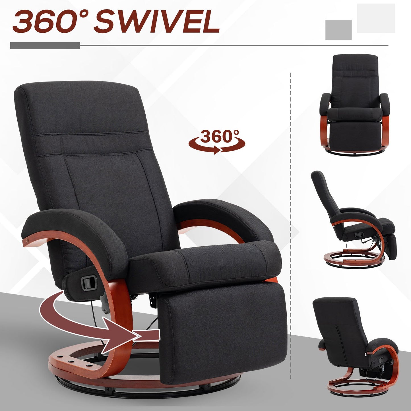 Manual Recliner Swivel Reclining Chair with Footrest Armrests Black
