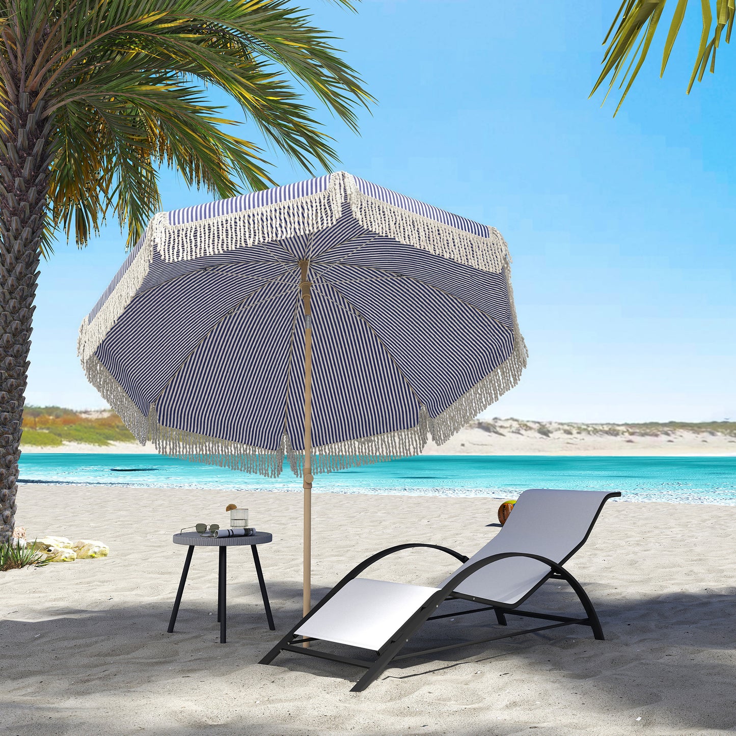 1.7 m Beach Umbrella, Adjustable Height Portable Parasol, Blue