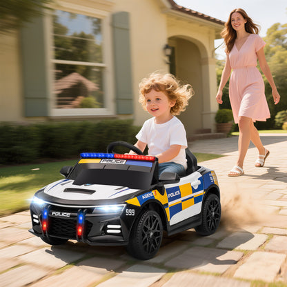 Kids Electric Ride on Police Car with Remote Control, Music, Horn, Siren Flashing Lights for 3-5 Years Old, Multicolour