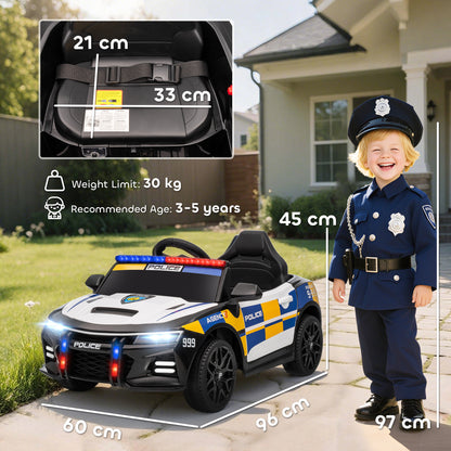 Kids Electric Ride on Police Car with Remote Control, Music, Horn, Siren Flashing Lights for 3-5 Years Old, Multicolour