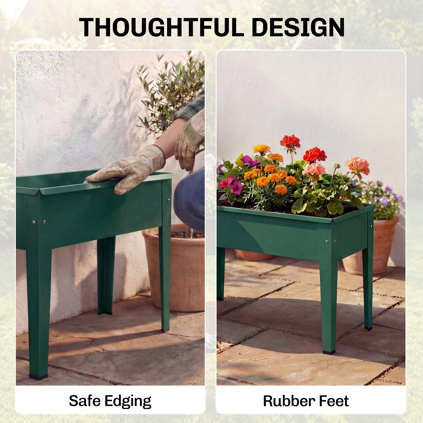 Raised Planter, Metal Raised Garden Bed on Legs with Drainage Hole