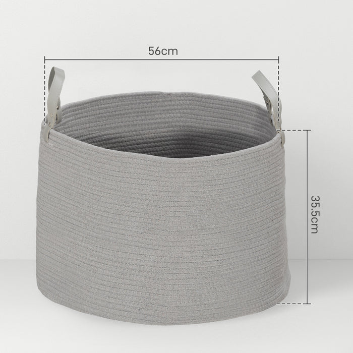 88L Cotton Rope Laundry Basket with Handles for Pillows Clothes Grey