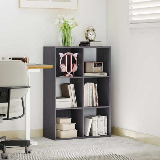 6-Cube Bookshelf, Display Shelving Unit for Home Office, Grey