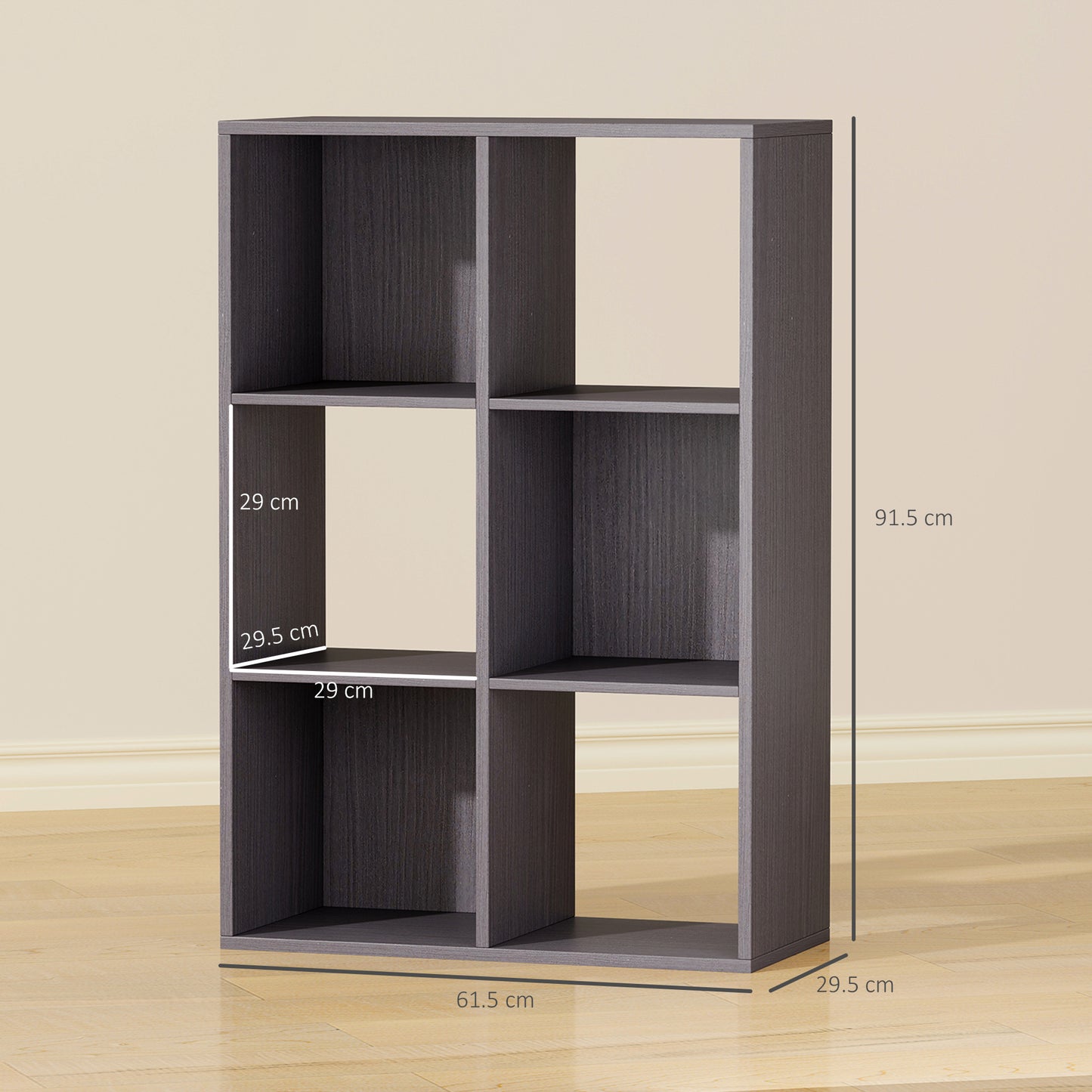 6-Cube Bookshelf, Display Shelving Unit for Home Office, Grey