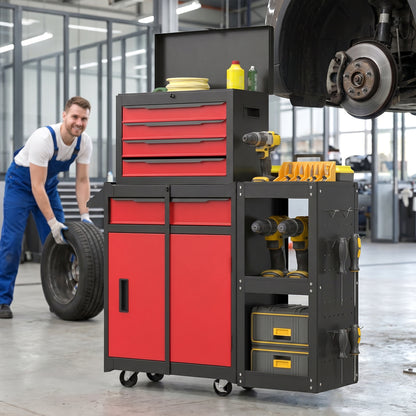 Modular Tool Chest, Tool Trolley with Side Rack, Pegboard for Garage