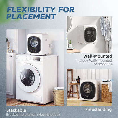 Compact Dryer Machine with 5 Modes, 4kg Small Tumble Dryer, White