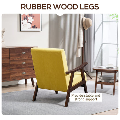 Velvet Armchair with Solid Wood Frame and Thick Padded, Champagne