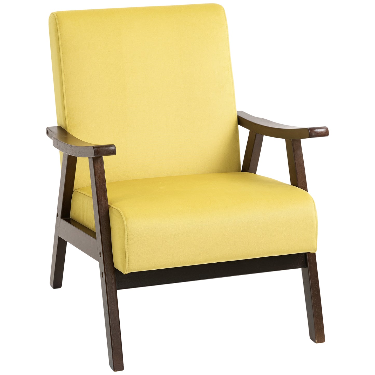 Velvet Armchair with Solid Wood Frame and Thick Padded, Champagne