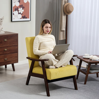 Velvet Armchair with Solid Wood Frame and Thick Padded, Champagne