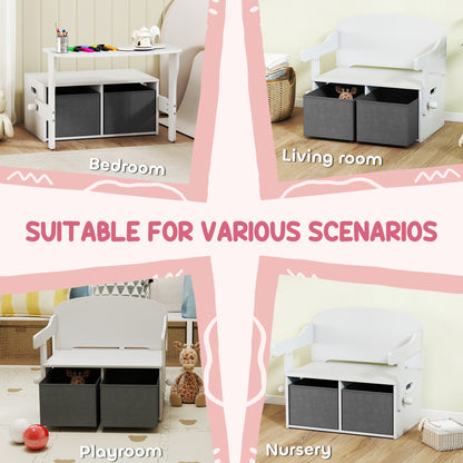 3 in 1 Kids Storage Bench, Toddler Table and Chair Set, White