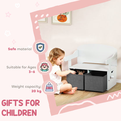 3 in 1 Kids Storage Bench, Toddler Table and Chair Set, White