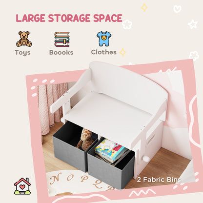 3 in 1 Kids Storage Bench, Toddler Table and Chair Set, White