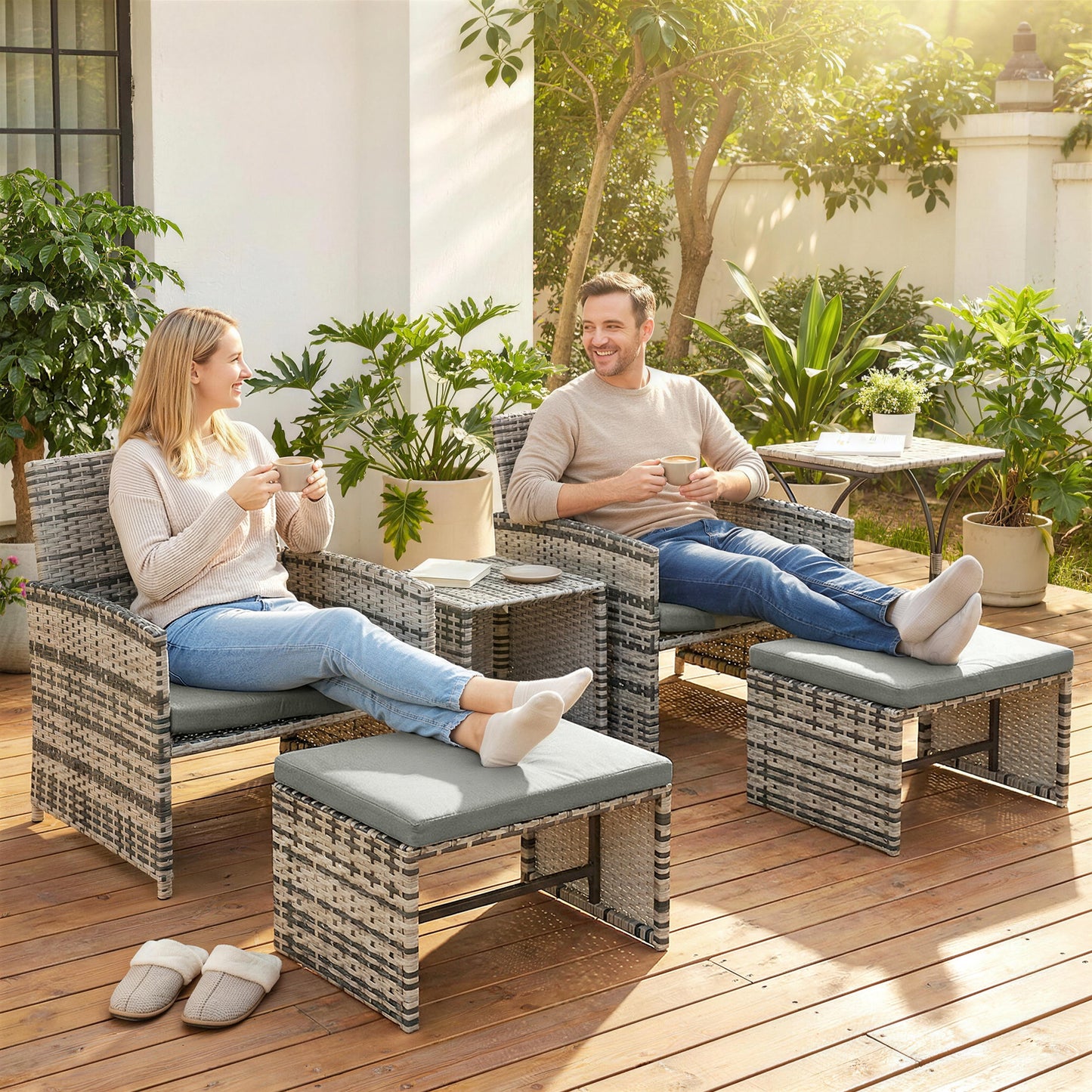 6 Piece Rattan Garden Furniture Set with Nesting Tables, Grey
