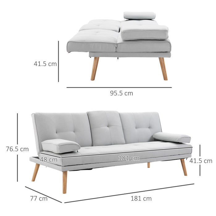 3 Seater Sofa Bed Scandinavian Style Recliner Thick Cushions Adjustable Split Back Middle Table with Armrest Cup Holder