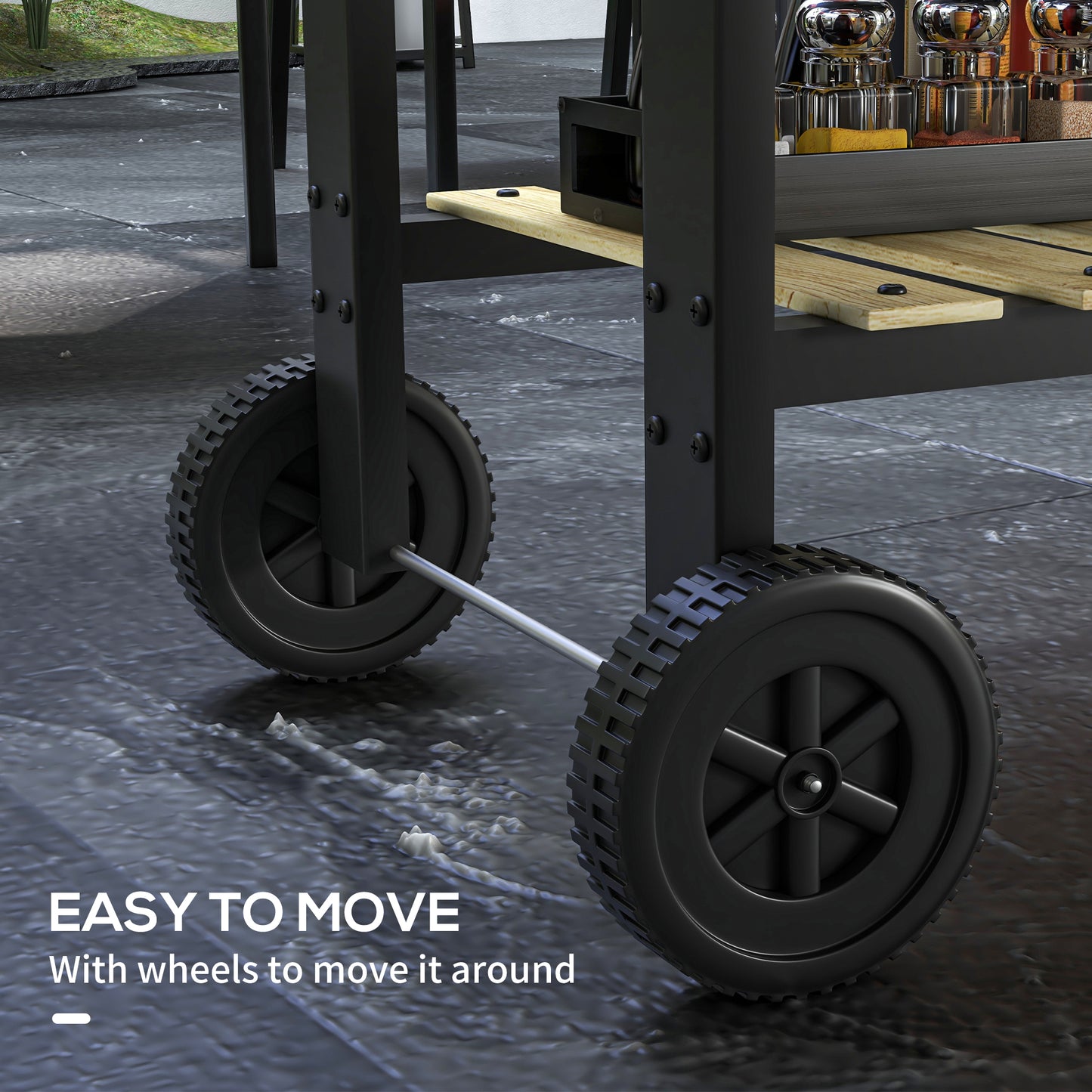 Charcoal BBQ Grill Barbecue with Side Table, Storage Shelf, Wheels