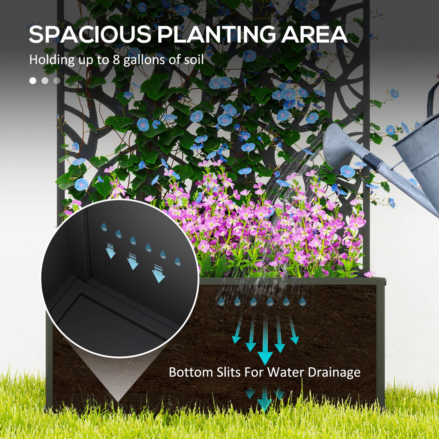 Metal Raised Garden Bed with Trellis, Outdoor Elevated Planter Box