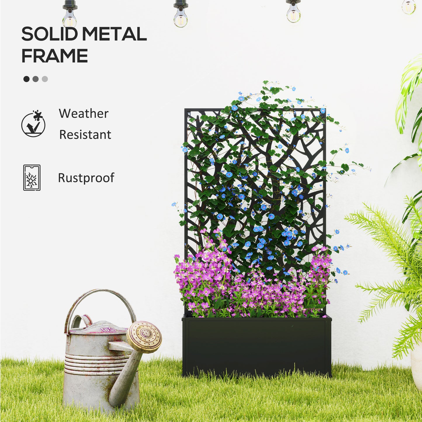 Metal Raised Garden Bed with Trellis, Outdoor Elevated Planter Box