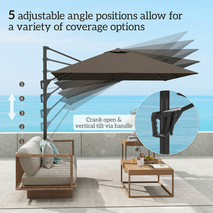 Square Cantilever Roma Parasol 360 Degree Rotation Hand Crank, Tan