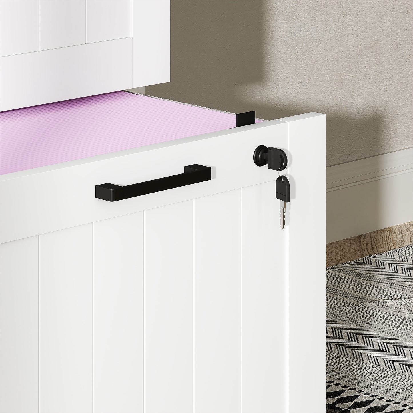 3 Drawer File Cabinet with Lock and Adjustable Hanging Bars, White