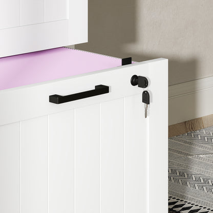 3 Drawer File Cabinet with Lock and Adjustable Hanging Bars, White