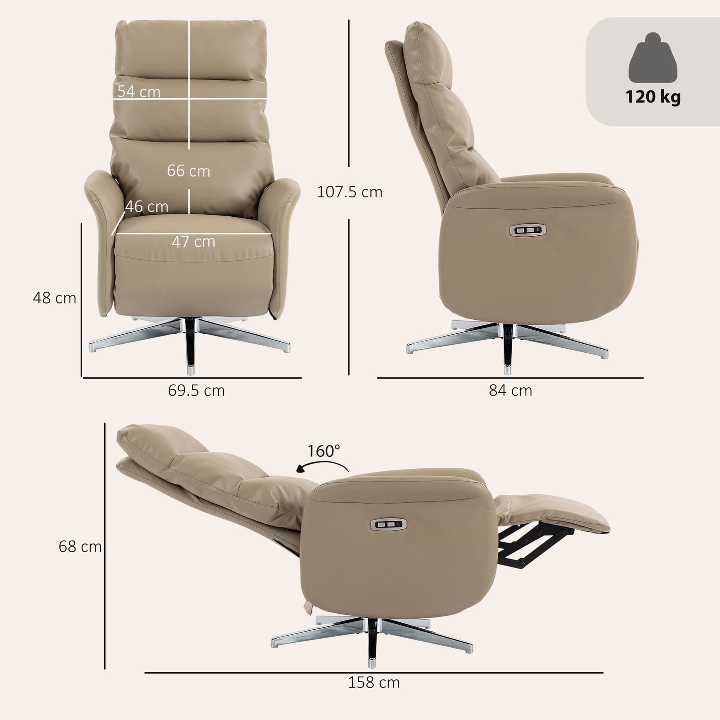 Recliner Armchair, Swivel Recliner with Type C+USB, Brown