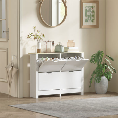 16-Shoe Storage Cabinet 4 Shelves 4 Drawers Tabletop White