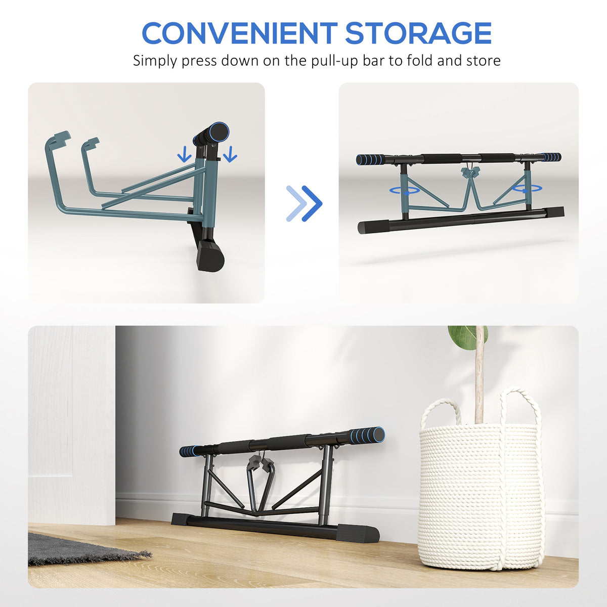 Folding Doorway Pull-Up Bar with Resistance Band for 70-90cm Frames - Blue & Black