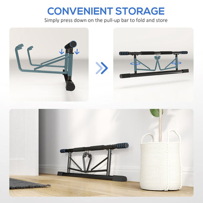 Folding Doorway Pull-Up Bar with Resistance Band for 70-90cm Frames - Blue & Black