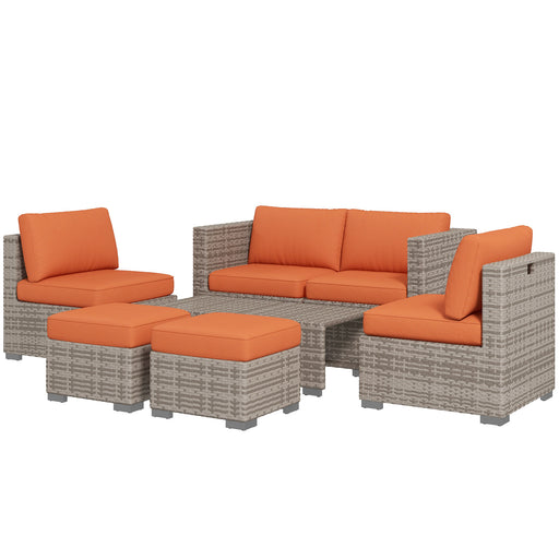 8 Piece Outdoor Patio Furniture Set, Rattan Sofa Set with Footstools and Coffee Tables