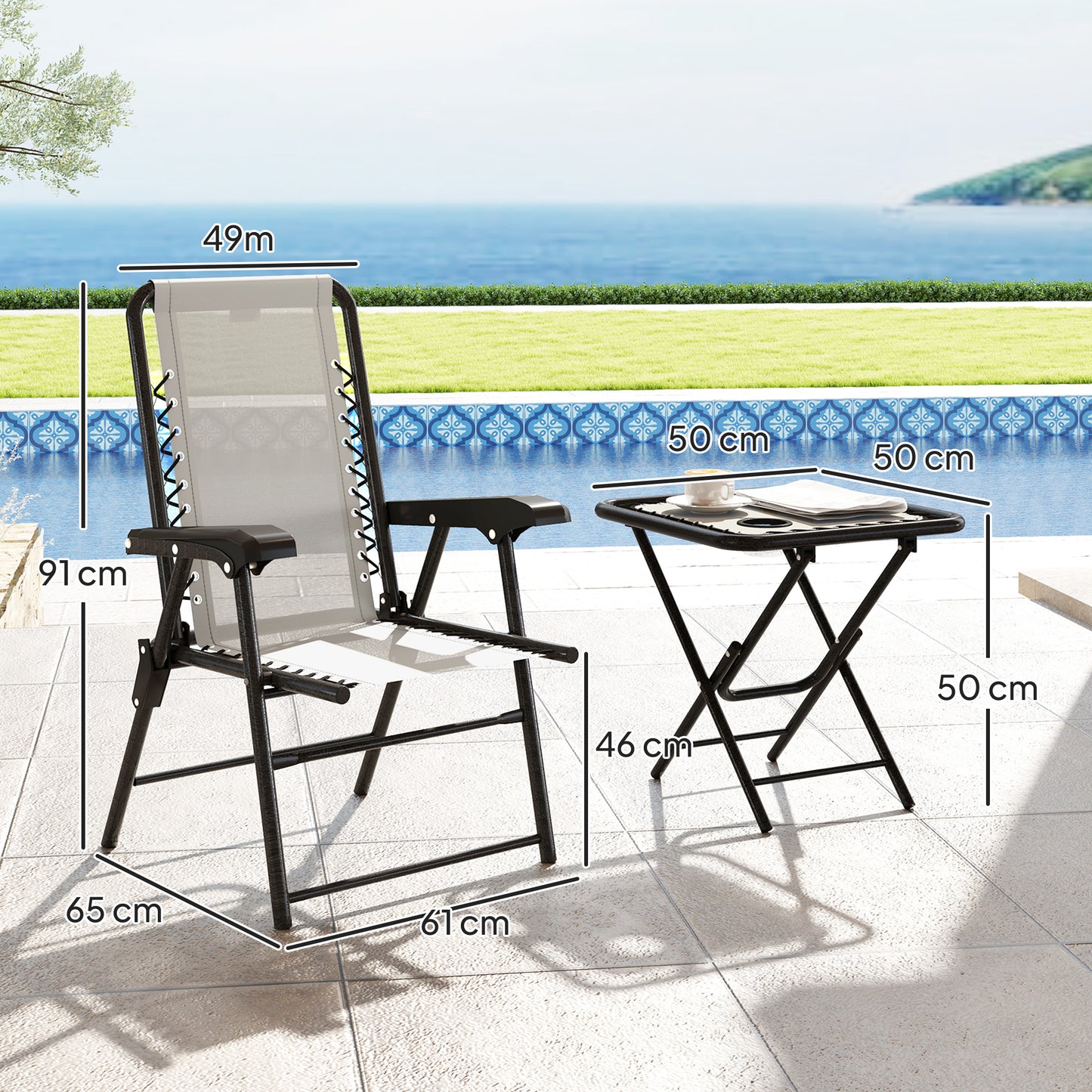 3 Pieces Folding Garden Bistro Set with Cup Holders, Cream White