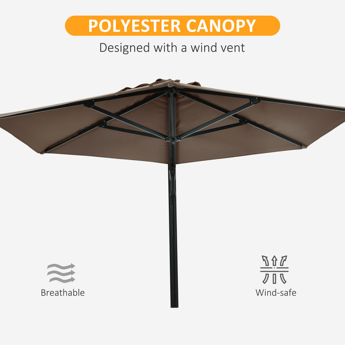 Wall Mounted Parasol, Hand to Push Outdoor Patio Umbrella with 180 Degree Rotatable Canopy for Porch, Deck, Garden, 250 cm, Khaki