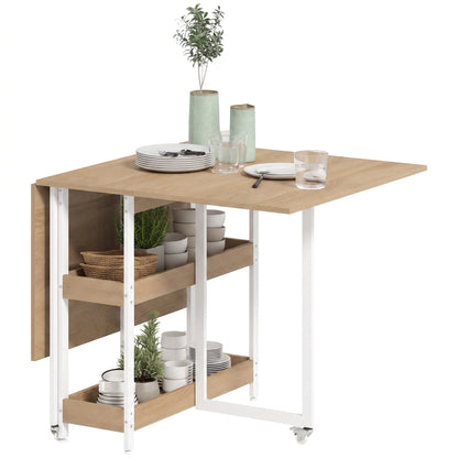 Folding Dining Table, Drop Leaf Table w/ Open Compartments, Natural
