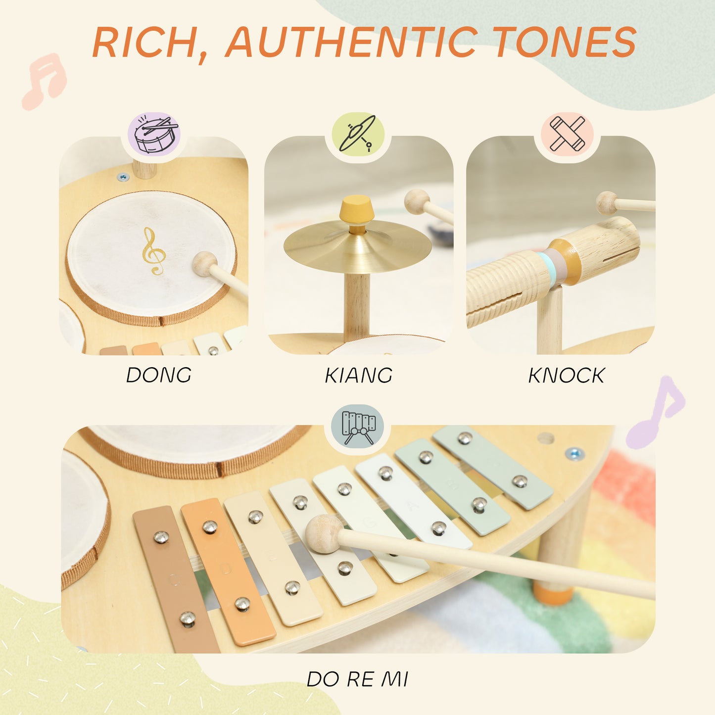 Baby Drum Kit, Wooden Kids Musical Instruments, Gift for Girls Boys