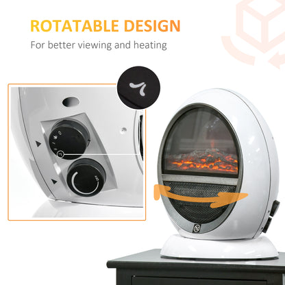 Table Top Electric Fireplace Heater W/ LED Flame Rotatable Head White