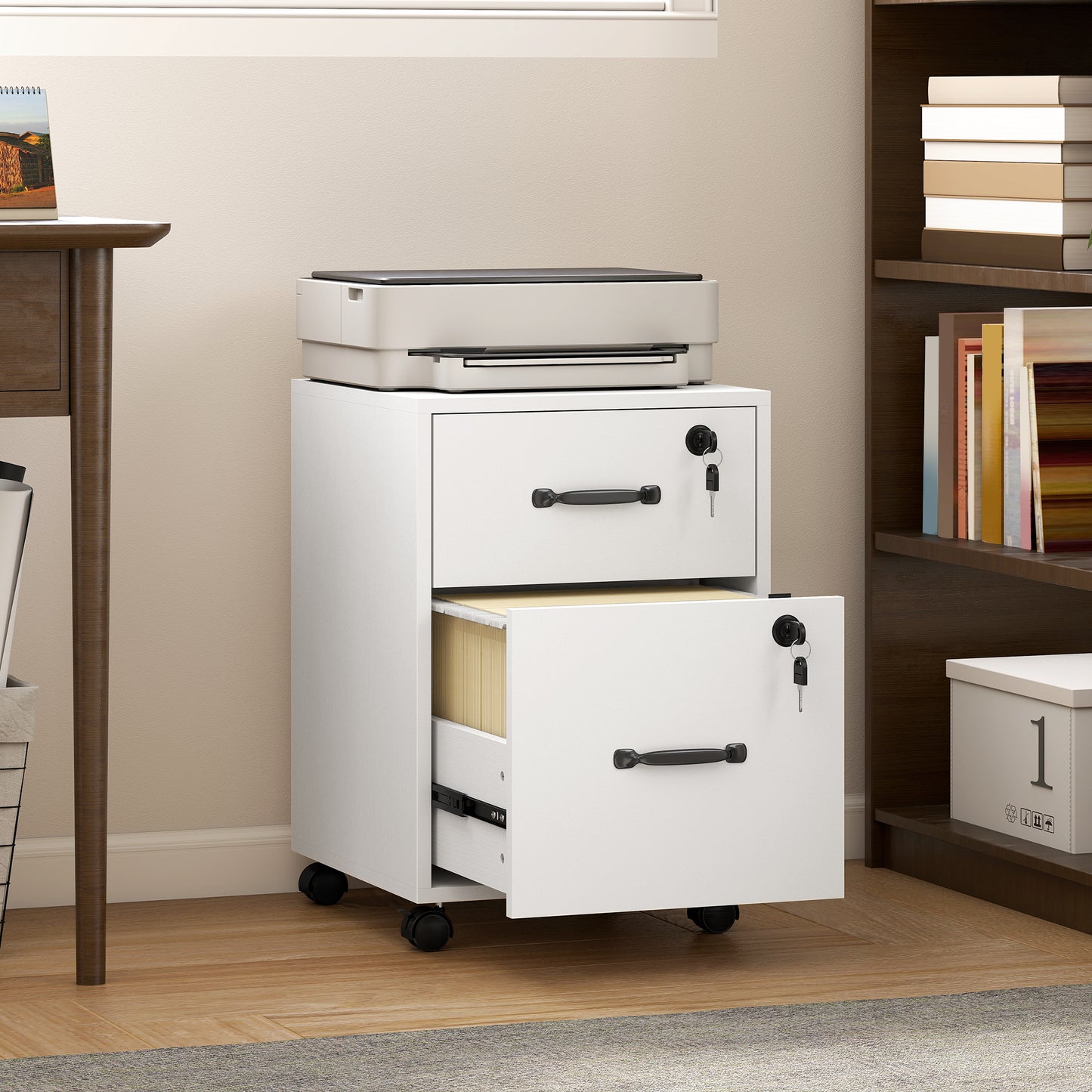 Roll File Cabinet with Drawer, Organiser Letter Size, White