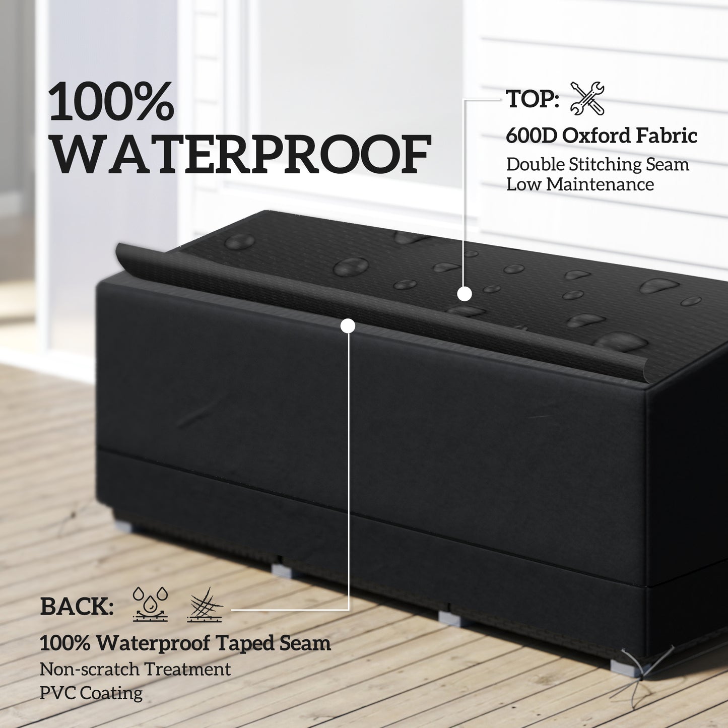 190x72x76cm Rectangular Patio Furniture Cover for Chairs Black