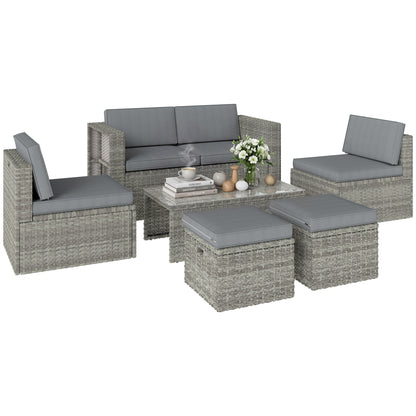 6 Piece Rattan Garden Furniture Set, Nesting Patio Conversation Set