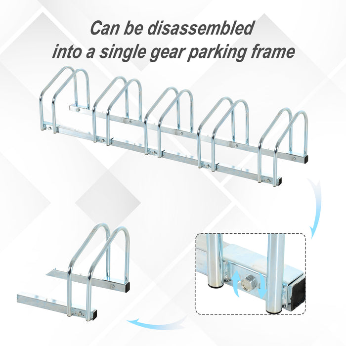 Bike Stand Parking Rack Floor or Wall Mount Bicycle Cycle Storage Locking Stand (5 Racks, Silver)