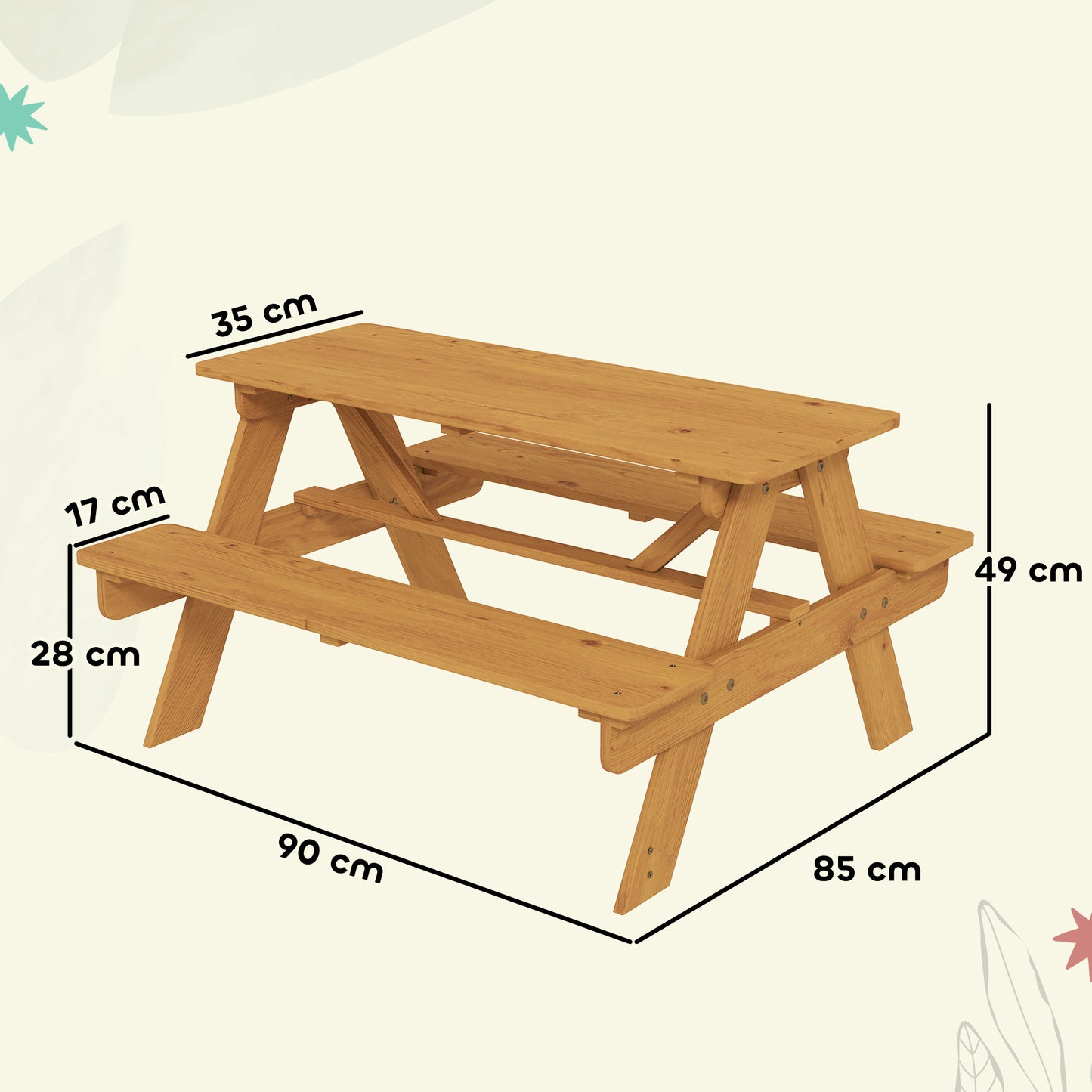 Kids Picnic Table Outdoor Wooden Natural Wood