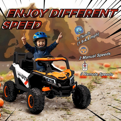 12V Kids Ride On Car, Electric Car for Kids UTV with Remote Control, Slow Start, Suspension System, LED Lights, Music, USB Port, for Boys Girls 3-5 Years, Orange
